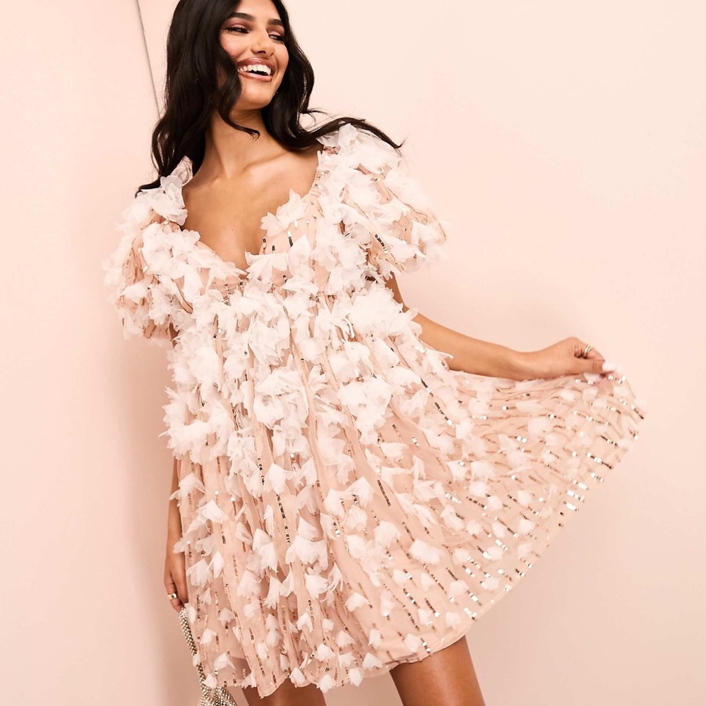 ASOS Floral Embellished Dress in Pink and White